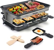 HengBO Raclette Grill 8 Persone1500W Piastra Antiaderente 8 Padelle e 4 Spatole in Legno 