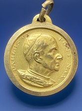 Medaglia religiosa vintage cattolica 1975 Papa Paolo VI tono oro