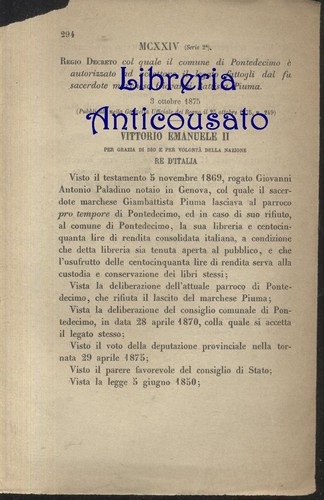 Pontedecimo regio decreto 1875 - pontedecimo,