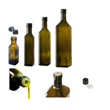 Bottiglia marasca verde/marrone olio aceto VARIE MISURE con tappo salvagoccia