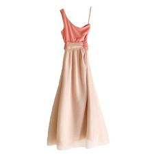 Vestito gravidanza boho, corallo e beige-rosa antico chiffon, spalla o Maternità