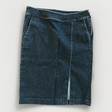 Lauren Ralph Lauren Black Wash White Stitch Denim Skirt Slit 6 Classic Pencil