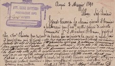 Acqui: 1890 cart. postale 10c. avv. L. Bottero procuratore capo