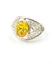 ANELLO DONNA CITRINA NATURALE ARGENTO 925 RODIATO ORO BIANCO 18 KT REGOLABILE 