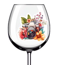 12x Decalcomanie Adesivo Vinile Fotocamera Fiori Tropicali Bicchieri Vino Colore Z357