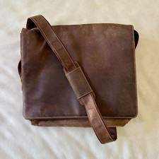 Visconti London Harvard Brown Rustic Oiled Leather Messenger Bag 13.75”X12”X4”