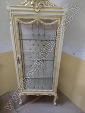 VETRINA IN LEGNO PANNA E ORO E ECOPELLE BIANCA CON CRISTALLI SOGGIORNO ARREDO 