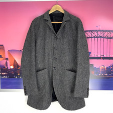 Grazioso cappotto verde nero etichetta 100% lana spina di pesce tweed frock | grande/medio