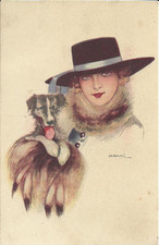 Illustratori G. Nanni serie n.205-1 donna cappello cagnolino