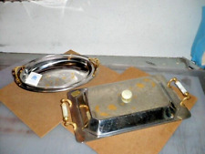 CASA 2 VASSOI ACCIAIO da PORTATE OVALE e RETTANGOLO FINITURE ORO 24K AFFARE!