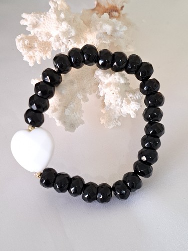 Bracciale elastico cuore - cuore, onice