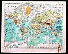 1897 ANTICA STAMPA GEOGRAFICA.PROIEZIONE MERCATORE DELLA TERRA  Meyers Aetna