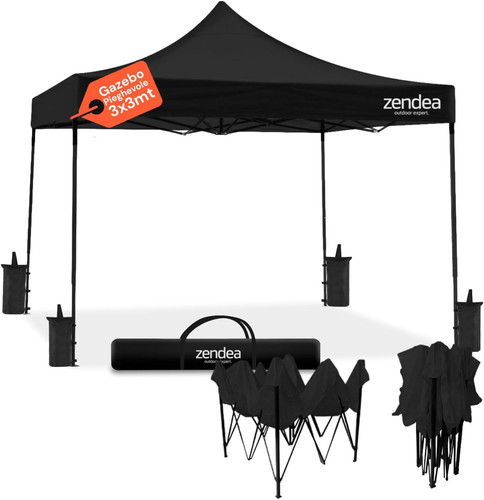 Gazebo nero 3x3 pieghevole - gazebo,
