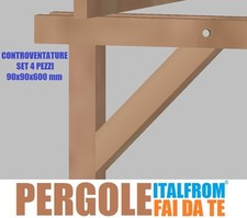 Set Controventature in Legno di Pino Impregnato per Pergole Gazebo 90X90X600