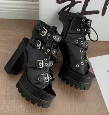 Sandali stivali estivi tacco platform 15 cm nero pelle sintetica zeppa 9716