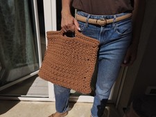 Borsa Borsetta Da Donna Ragazza 36x30x10 Cm All'uncinetto  Estiva Marrone Chiaro