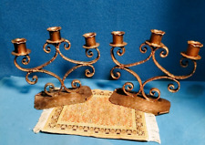 1088-coppia di candelabri porta candele  in ferro battuto tre fuochi