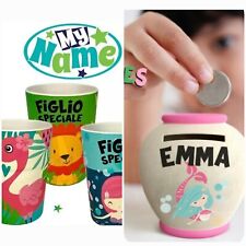 Tazze Bicchieri 250ml e Salvadanai altezza 9cm in Bamboo con Nome Personalizzati