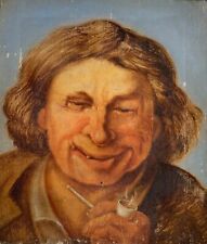 Quadro a Olio Antico Ritratto Testa Uomo Con Fischietto E. Holm Autografato