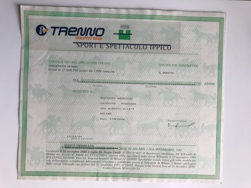 Certificato azionario trenno - azionario,