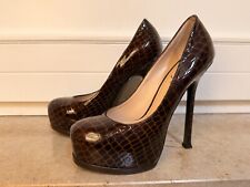 YSL Yves Saint Laurent Tribute 105 décolleté plateau pelle verniciata coccodrillo scacchi marrone 37