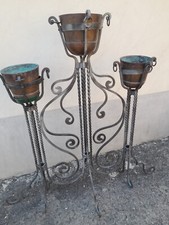 FIORIERA FERRO BATTUTO LAVORATO A RICCIOLI - GROSSO SPESSORE 3 VASI RAME - 1940