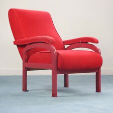 POLTRONA ROSSA RECLINABILE LEGNO TESSUTO DESIGN ANNI '70 MODERNARIATO VINTAGE 