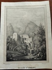 1840 LITOGRAFIA BIANCHI VALLE DI AMALFI SALERNO DA DIPINTO DI CARELLI