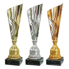 Tris coppe Trofei per premiazione 1° 2° 3° Targhetta personalizzata omaggio