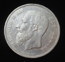 Belgio 1875 Re Leopoldo II Leone Moneta D'Argento Da 5 Franchi
