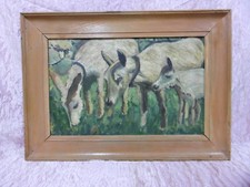 A. Minghetti "Asinelli bianchi sardi" olio su faesite cm. 29x45,5 (SG) ^