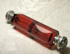 Double Ended Ruby Red Scent Bottle Silver Caps Vinaigrette Bottiglia profumo