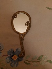 Specchio a mano in ottone vintage in stile francese