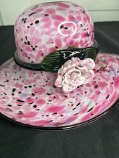 Block Crystal Blown Glass Hat Fruit Bowl, Candy Dish, Decor Pamela Hat