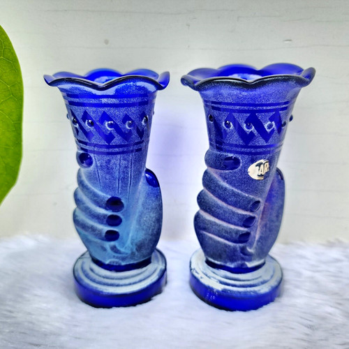 Vaso fiore vetro blu - vaso,