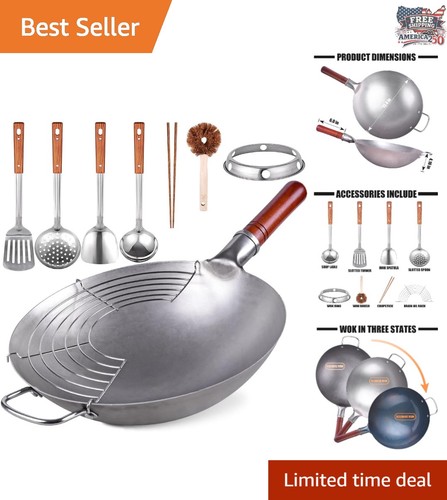 Wok acciaio carbonio con - in,