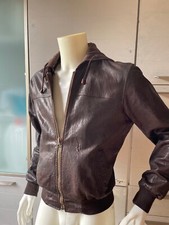 Giubbetto VIRTUS Uomo Taglia L Giubbino Giacca PELLE MARRONE CON CAPPUCCIO 499,0