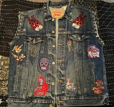 Gilet Levi’s personalizzato camionista denim anni 90 metallo toppe biker taglia large vintage RARO