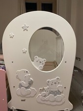 Lettino ERBESI Bianco con oblò, sponde regolabili e cassetti estraibili orsetti 