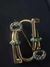 Antica Spilla In Oro 14 Kt  Le Chiavi Di Roma Antique Broche Gold  And Turquoise