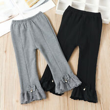 Bimbo Bambino Cotone Pantaloni Pizzo Bordo Increspatura Bell Fondo Casual