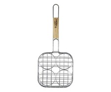Griglia Graticola Hamburger Barbecue Manico in Legno - Metallo - 50 cm x 22 cm