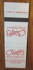 FALCON HEIGHTS, MINNESOTA: CIATTI'S ITALIAN RESTAURANT (COVER MATCHBOOK) -E