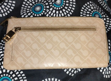 Portafoglio lungo firmato Gherardini in pelle e tessuto panna