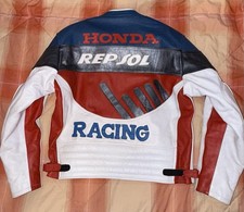 GIACCA -XL- HONDA~REPSOL RACING VINTAGE (ANNI 90’) IN PELLE VERA CON SPONSOR
