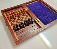 Scacchiera da viaggio vintage fatta a mano in legno 10x15 con pezzi ad incastro