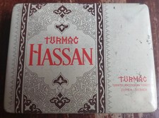 SCATOLA DI LATTA EPOCA TURMAC HASSAN SIGARI TABACCO TURKISH MACEDONIAN TOBACCO