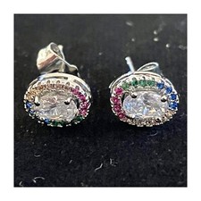 COPPIA ORECCHINI ARGENTATI TAGLIO BRILLANTE CON ZIRCONI BIANCHI 925 INCISO th