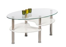 Tavolino ovale da soggiorno PATTY in vetro temperato, bianco, ca. 90x41x55 cm