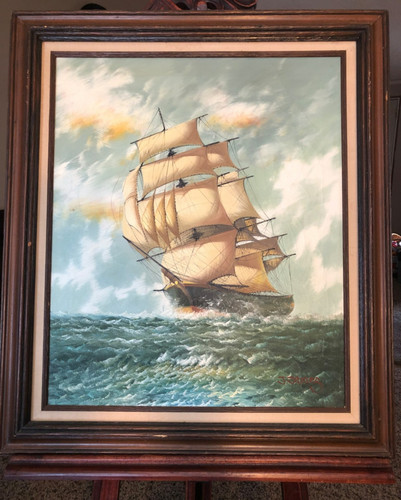Dipinto olio vintage nave - , alta